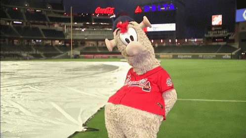 A Stuffed Animal Wearing A Atlanta Braves Jersey GIF