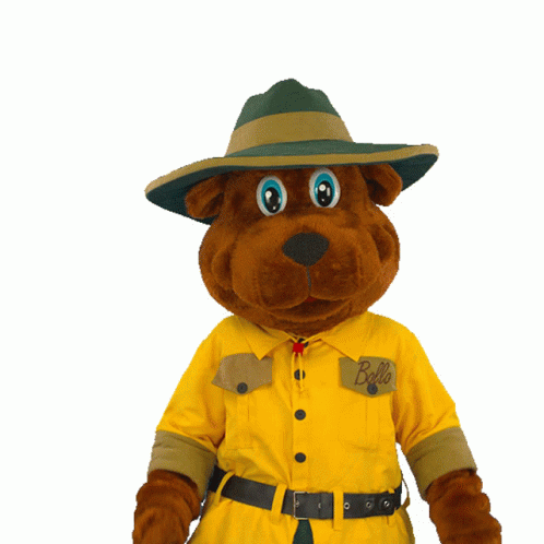 A Stuffed Animal Wearing A Yellow Shirt With The Word Bello On The Pocket GIF