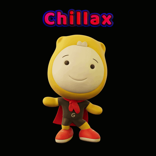 A Stuffed Animal With A Cape And The Word Chillax Above It GIF
