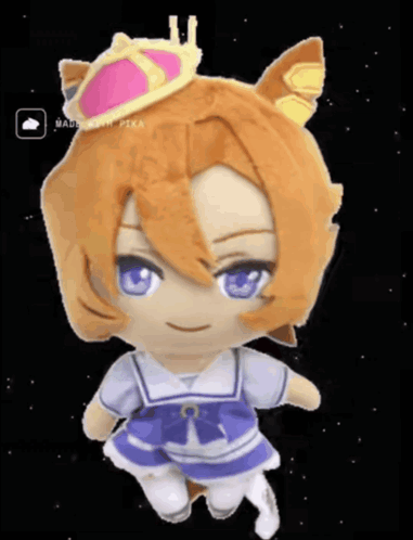 A Stuffed Animal With A Crown On Its Head And The Word Pika On The Bottom GIF