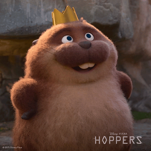 a stuffed animal with a crown on its head is from disney pixar hoppers