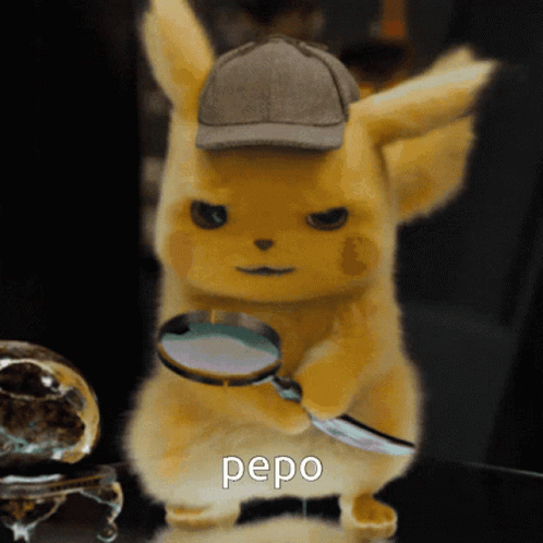 A Stuffed Animal With A Hat And A Magnifying Glass Has The Word Pepo Below It GIF