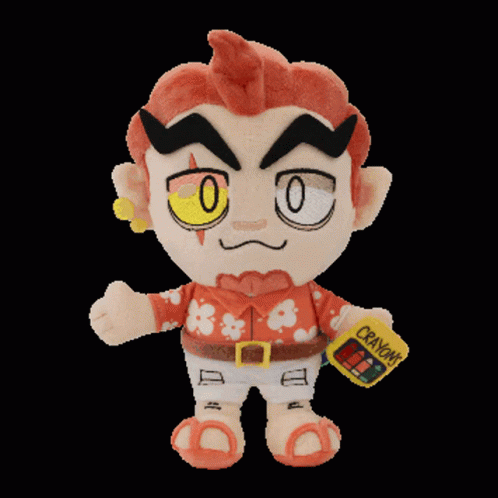 A Stuffed Animal With A Yellow Crayon In His Hand GIF