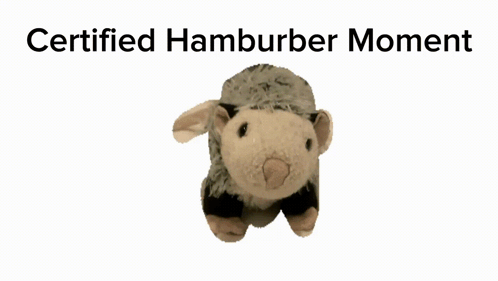 A Stuffed Animal With The Words Certified Hamburger Moment GIF