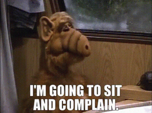 A Stuffed Animal With The Words I 'M Going To Sit And Complain Below It GIF