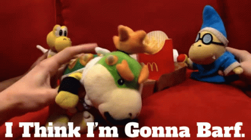 A Stuffed Animal With The Words I Think I 'M Gonna Barf Written On It GIF