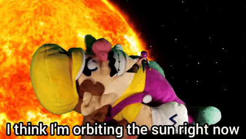 A Stuffed Animal With The Words " I Think I 'M Orbiting The Sun Right Now " On It GIF