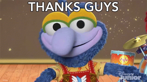 A Stuffed Animal With The Words Thanks Guys Written On It GIF