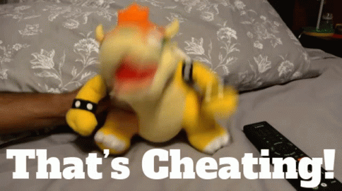 A Stuffed Animal With The Words That 'S Cheating Written Below It GIF