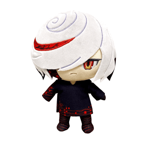 A Stuffed Animal With White Hair And Red Eyes Has A Swirl On His Head GIF