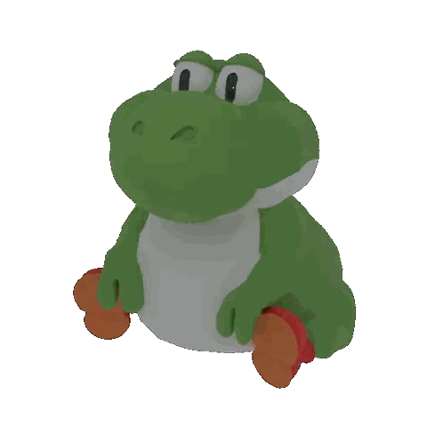 a stuffed green frog with orange feet is sitting on a white surface