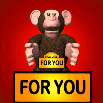 A Stuffed Monkey Holding A Sign That Says " For You " GIF