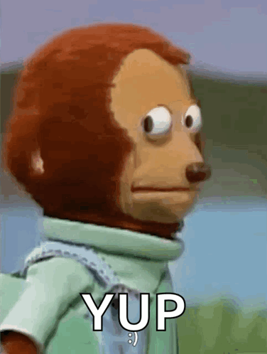 A Stuffed Monkey Is Making A Funny Face With The Words Yup Written Below It . GIF