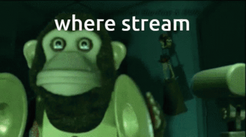 A Stuffed Monkey With The Words Where Stream Written Above It GIF
