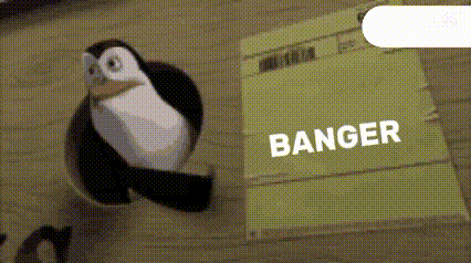 A Stuffed Penguin Is Sticking Its Head Out Of A Hole Next To A Green Envelope That Says Banger GIF