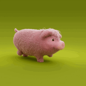 A Stuffed Pink Pig Is Walking On A Green Surface GIF