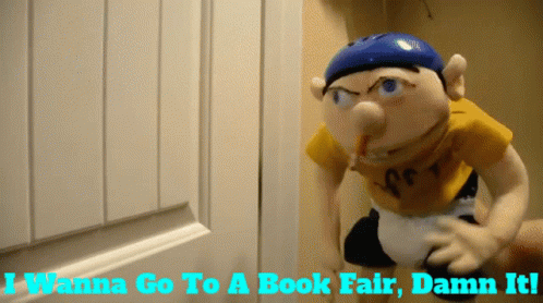 A Stuffed Toy Says I Wanna Go To A Book Fair GIF