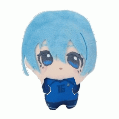 A Stuffed Toy With Blue Hair And The Number 16 On His Shirt GIF
