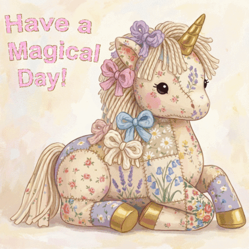 A Stuffed Unicorn With The Words Have A Magical Day GIF