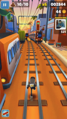 A Subway Runner Game Is Being Played With A Score Of 44 GIF