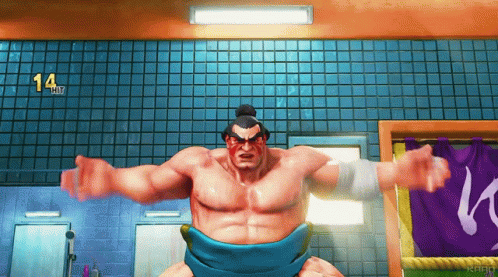 A Sumo Wrestler In A Video Game With A 14 Hit GIF