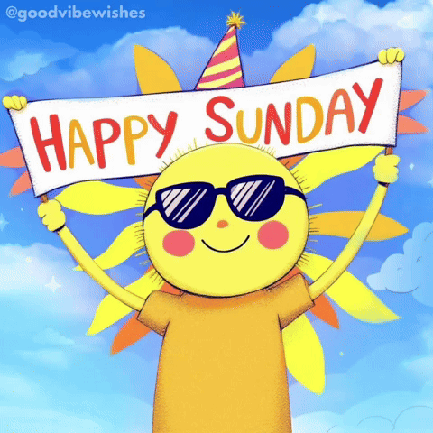 A Sun Wearing Sunglasses And A Party Hat Is Holding A Happy Sunday Banner GIF