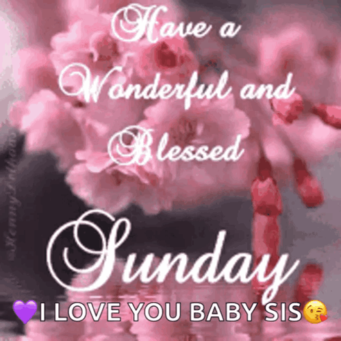 A Sunday Wish With Pink Flowers And The Words Have A Wonderful And Blessed Sunday I Love You Baby Sis GIF