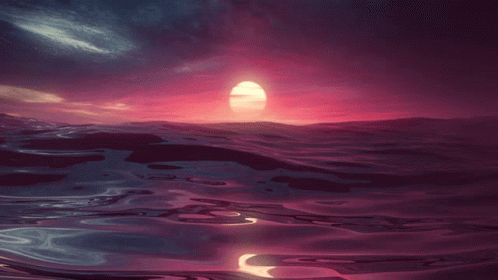A Sunset Over A Body Of Water With A Full Moon In The Background GIF