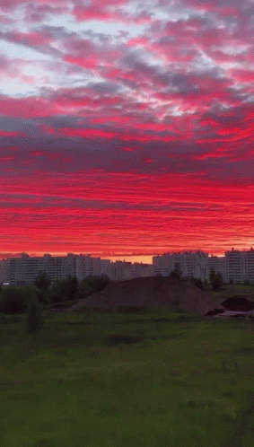 A Sunset Over A City With Buildings In The Distance GIF