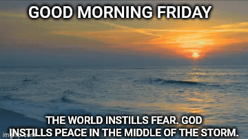 A Sunset Over The Ocean With The Words Good Morning Friday GIF