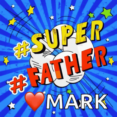 A Super Father Mark Greeting Card With A Heart And Stars GIF