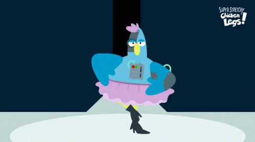 A Super Stretchy Chicken Legs Poster With A Blue Bird GIF