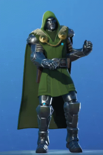 A Superhero With A Green Cape And Armor Stands In Front Of A Blue Background GIF