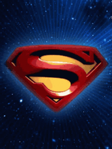 A Superman Logo Against A Blue Background With Rays Coming Out Of It GIF