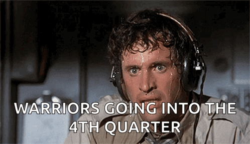 A Sweaty Man Wearing Headphones With The Words Warriors Going Into The 4Th Quarter GIF