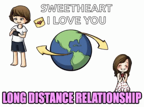 A Sweetheart I Love You Long Distance Relationship Poster With A Boy And A Girl GIF