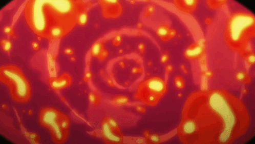 A Swirl Of Red And Yellow Bubbles On A Red Background GIF