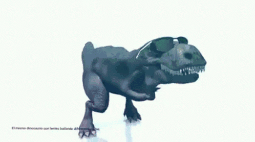 A T-Rex Wearing Sunglasses With The Words El Mismo Dinosaurio On The Bottom GIF