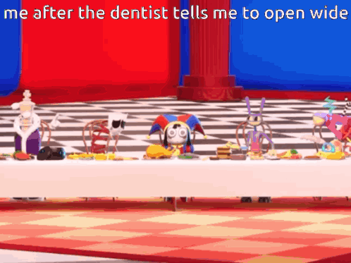 A Table With A Bunch Of Toys On It And The Words Me After The Dentist Tells Me To Open Wide On The Bottom GIF