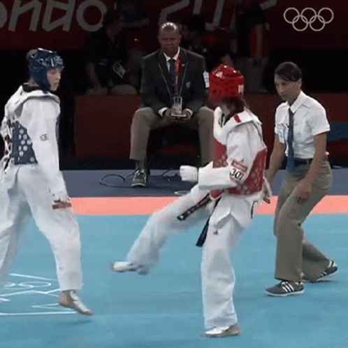 A Taekwondo Fighter With The Number 30 On Her Back GIF