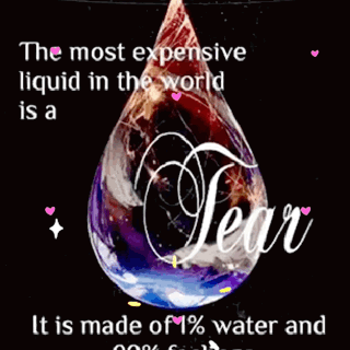 A Tear Is Made Of 1% Water And Is Surrounded By Pink And Purple Hearts GIF