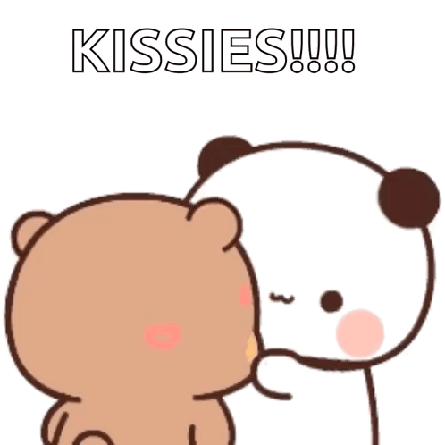 A Teddy Bear And A Panda Bear Are Kissing Each Other And The Panda Bear Is Blowing A Heart . GIF