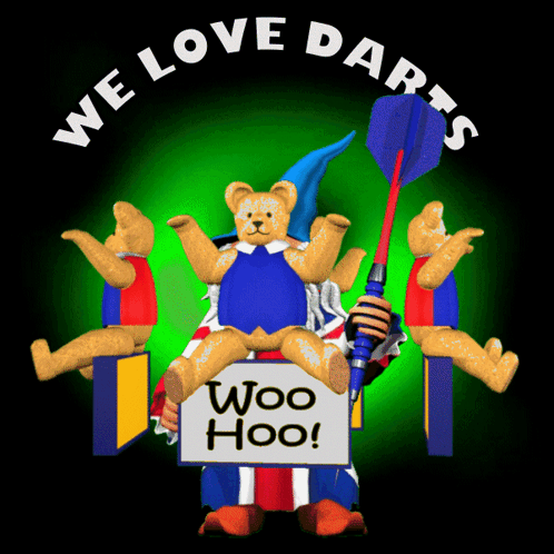 A Teddy Bear Holding A Sign That Says " Woo Hoo " GIF