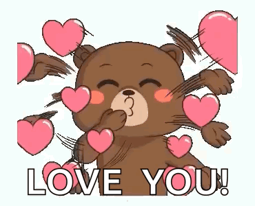 A Teddy Bear Is Blowing A Kiss With Hearts Coming Out Of His Mouth . GIF