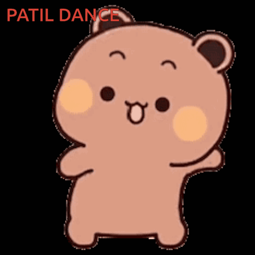 A Teddy Bear Is Dancing With The Words Patil Dance Written Above It GIF