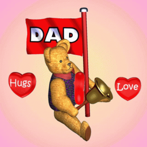 A Teddy Bear Is Holding A Flag That Says Dad GIF