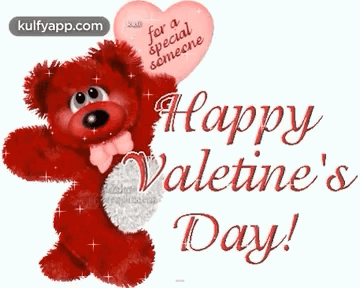 A Teddy Bear Is Holding A Heart Shaped Balloon And Says Happy Valentine 'S Day . GIF