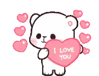 a teddy bear is holding a pink heart that says i love you .