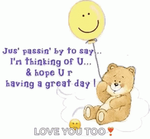 A Teddy Bear Is Holding A Yellow Balloon With A Smiley Face GIF