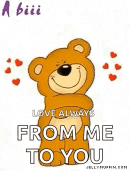 A Teddy Bear Is Hugging Someone And Saying `` A Big Hug ... From Me To You ! '' GIF